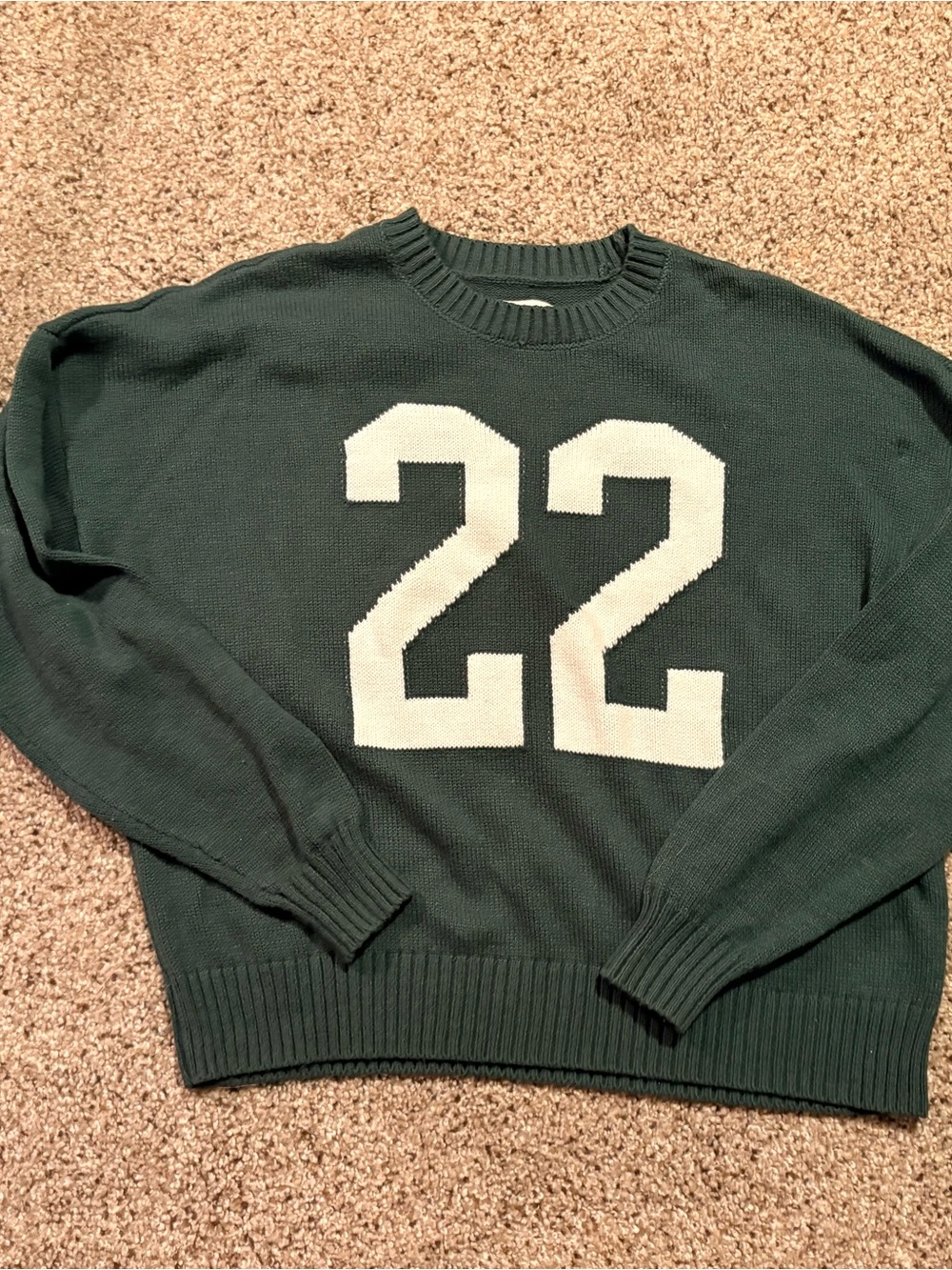 Hollister Dark Green Crewneck Sweater with White '22' Graphic